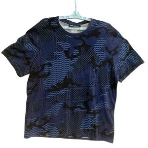 Neil Barrett NWOT Men’s Blue Camo Short Sleeve Shirt Loose Slim Fit size XXL